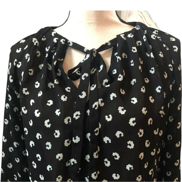 Loft long Sleeve Black with Blue Pattern Dress Size 8. - Picture 3 of 7